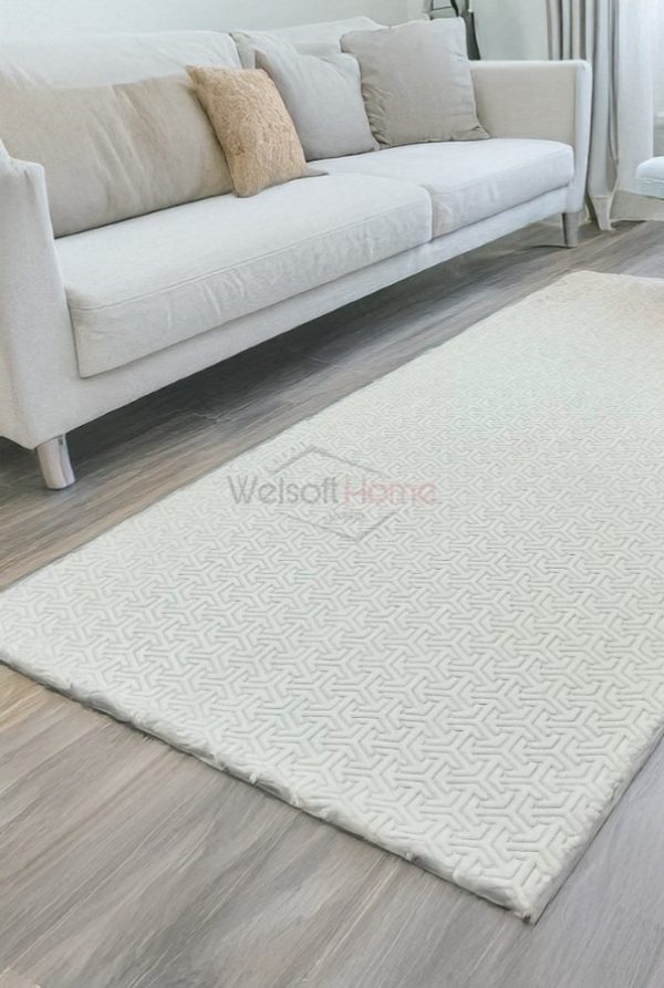 Krem Labirent Deluxe Welsoft Halı Örtüsü